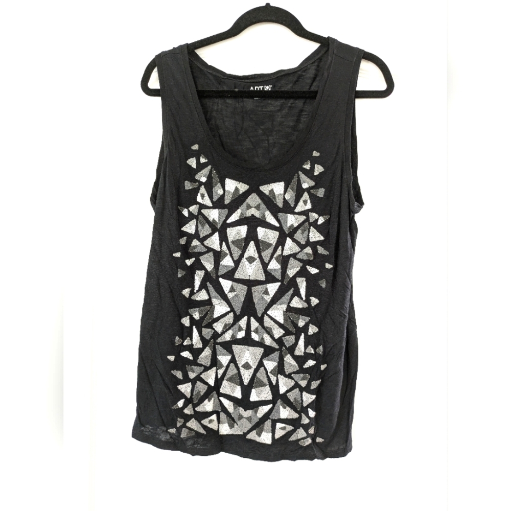 Apt 9 Womens Size Large Black Tank Top with Fused Beads Geometric Design Mod